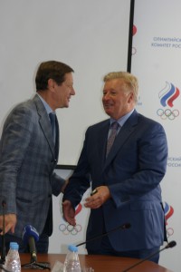 Президент Оллимпийского комитета России Александр Жуков и почетный президент ОКР Леонид Тягачев